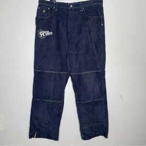 2000s ROCAWEAR NAVY BLUE CORDUROY BAGGY SKATER DOUBLE KNEE PANTS SZ 40/34